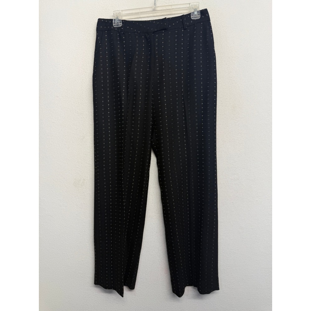 Gloria Gaudette Wool Pinstripe Trousers Black Wide Leg 8 Low Rise Fully Lined